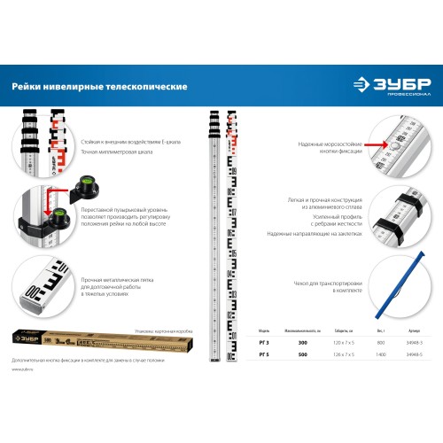 ЗУБР РГ 3, геодезическая рейка (34948-3)