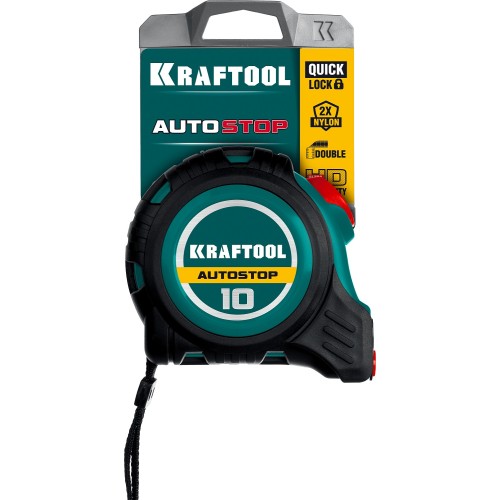 KRAFTOOL AutoStop, 10 м х 25 мм, профессиональная рулетка с автостопом (3412-10-25)