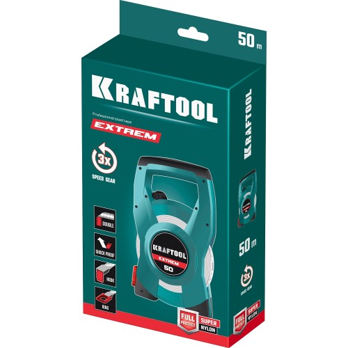 KRAFTOOL 50 м, геодезическая стальная мерная лента (34185-50)