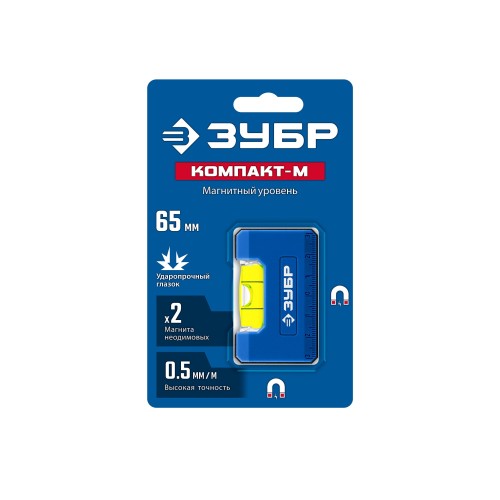 ЗУБР КОМПАКТ - М, 65 мм, магнитный компактный уровень, Профессионал (34550)