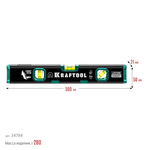KRAFTOOL KOMPAKT-300, 300 мм, усиленный профиль, с зеркальным глазком, компактный магнитный уровень (34784)