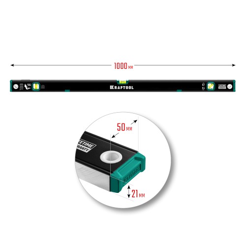KRAFTOOL 1000 мм, усиленный профиль, с зеркальным глазком, магнитный уровень (34785-100)