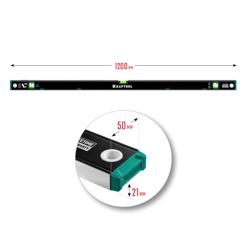 KRAFTOOL 1200 мм, усиленный профиль, с зеркальным глазком, магнитный уровень (34785-120)