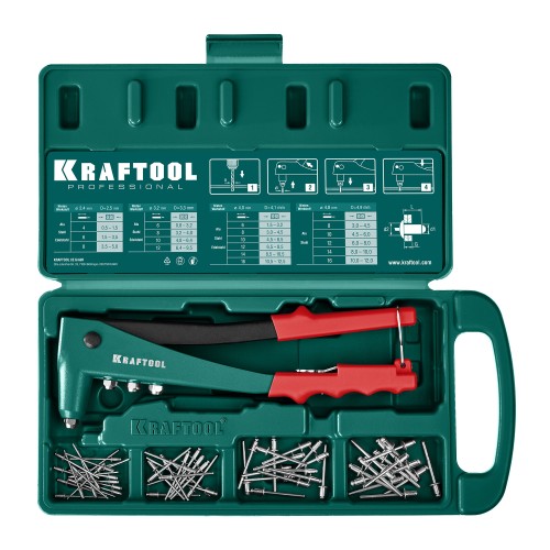 KRAFTOOL X-3, 2.4 - 4.8 мм, литой заклепочник в кейсе (31170-H6)
