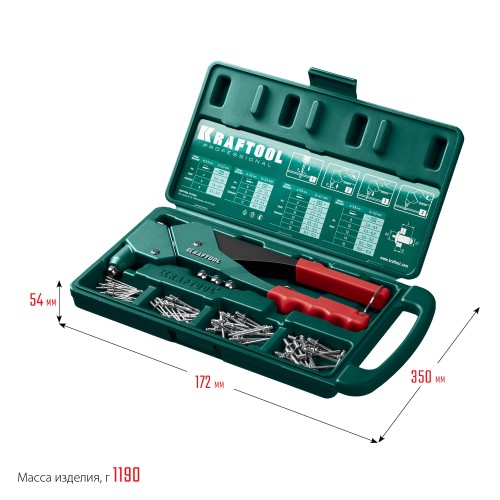 KRAFTOOL RX-7, 360°, 2.4 - 4.8 мм, литой поворотный заклепочник в кейсе (31176-H6)