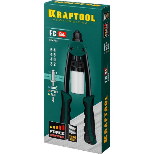 KRAFTOOL FC-64, 3.2 - 6.4 мм, 320 мм, регулировка усилия, компактный двуручный заклепочник (31160)