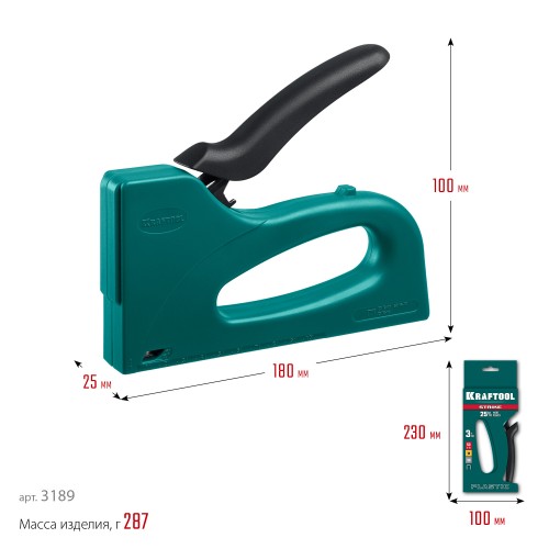 KRAFTOOL STRIKE 53, 3-в-1: тип 53 (A/10/JT21) 23GA (6 - 10 мм)/13/23, пластиковый мощный степлер (3189)