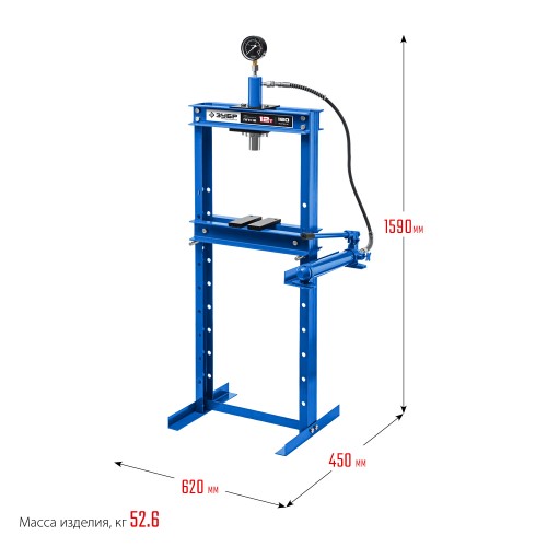 ЗУБР ПГН-12, 12 т, гидравлический пресс с гидронасосом и манометром, Профессионал (43072-12)