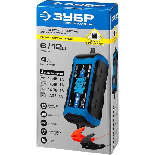 ЗУБР ЗУ-120, 6/12 В, 4 А, интеллектуальное зарядное устройство для аккумуляторов, Профессионал (59300)