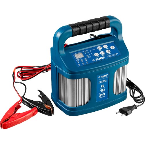 ЗУБР ЗУ-240, 6/12/24 В, 2-12 А, розетка 12 В, интеллектуальное зарядное устройство для аккумуляторов, Профессионал (59305)