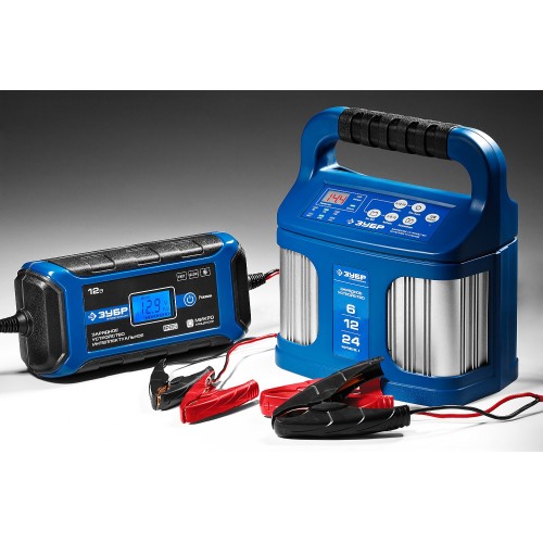 ЗУБР ЗУ-240, 6/12/24 В, 2-12 А, розетка 12 В, интеллектуальное зарядное устройство для аккумуляторов, Профессионал (59305)