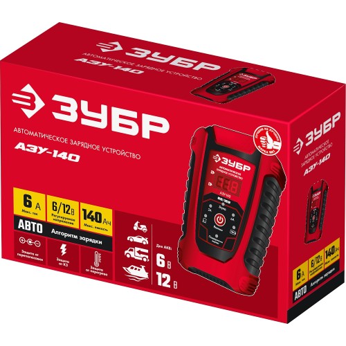 ЗУБР АЗУ-140, 6/12 В, 6 А, автоматическое зарядное устройство (59310)