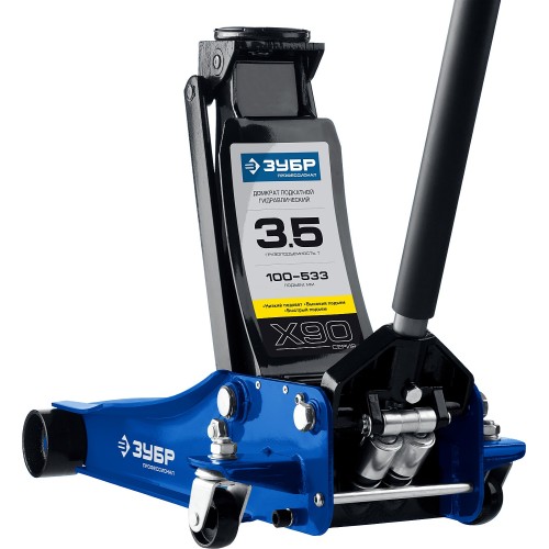 ЗУБР X90, 3.5 т, 100 - 533 мм, универсальный подкатной гидравлический домкрат для СТО, Профессионал (43054-3.5)