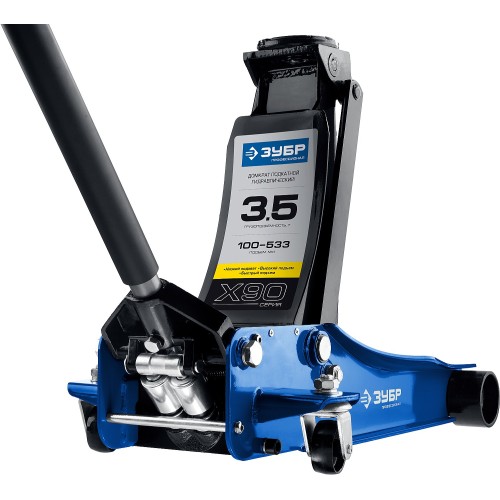 ЗУБР X90, 3.5 т, 100 - 533 мм, универсальный подкатной гидравлический домкрат для СТО, Профессионал (43054-3.5)