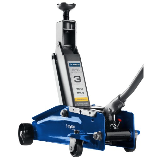 ЗУБР Т-77, 3 т, 192 - 533 мм, подкатной домкрат с высоким подъемом в кейсе, Профессионал (43055-3-K)