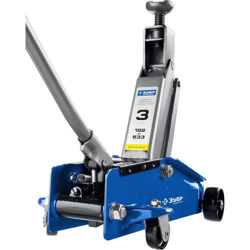 ЗУБР Т-77, 3 т, 192 - 533 мм, подкатной домкрат с высоким подъемом в кейсе, Профессионал (43055-3-K)