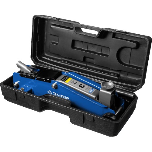 ЗУБР Т-77, 3 т, 192 - 533 мм, подкатной домкрат с высоким подъемом в кейсе, Профессионал (43055-3-K)