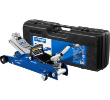 ЗУБР Т-65, 2.5 т, 90 - 360 мм, подкатной домкрат с низким подхватом и поворотной ручкой в кейсе, Профессионал (43057-2.5-K)