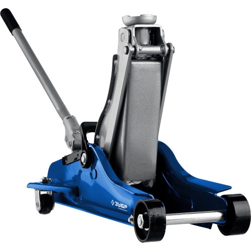 ЗУБР Т-65, 2.5 т, 90 - 360 мм, подкатной домкрат с низким подхватом и поворотной ручкой в кейсе, Профессионал (43057-2.5-K)