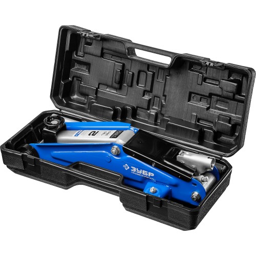 ЗУБР Т-50, 2 т, 130 - 380 мм, подкатной домкрат с увеличенным подъемом в кейсе, Профессионал (43052-2-K)