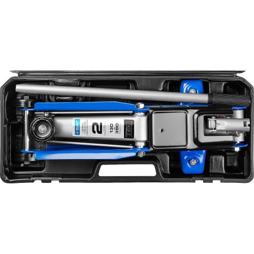 ЗУБР Т-50, 2 т, 130 - 380 мм, подкатной домкрат с увеличенным подъемом в кейсе, Профессионал (43052-2-K)