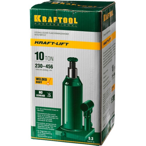 KRAFTOOL KRAFT-LIFT, 10 т, 230 - 460 мм, бутылочный гидравлический домкрат (43462-10)
