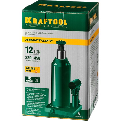 KRAFTOOL KRAFT-LIFT, 12 т, 230 - 460 мм, бутылочный гидравлический домкрат (43462-12)