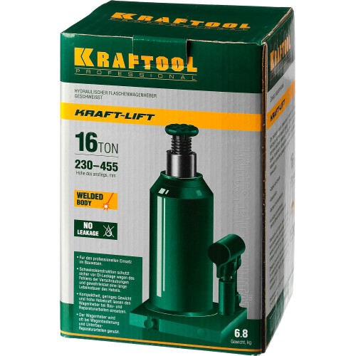 KRAFTOOL KRAFT-LIFT, 16 т, 230 - 460 мм, бутылочный гидравлический домкрат (43462-16)
