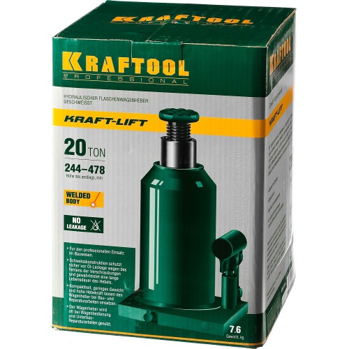 KRAFTOOL KRAFT-LIFT, 20 т, 244 - 478 мм, бутылочный гидравлический домкрат (43462-20)