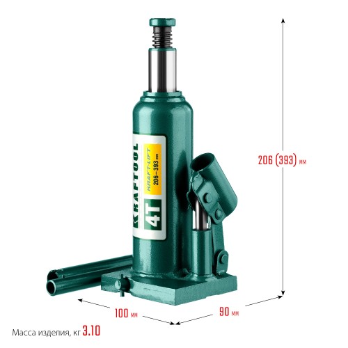 KRAFTOOL KRAFT-LIFT, 4 т, 194 - 372 мм, бутылочный гидравлический домкрат (43462-4)