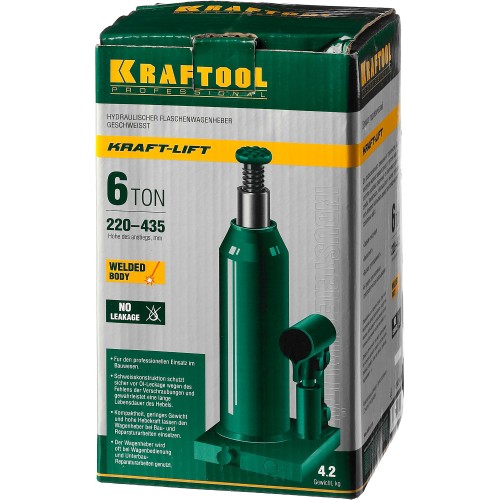 KRAFTOOL KRAFT-LIFT, 6 т, 216 - 413 мм, бутылочный гидравлический домкрат (43462-6)