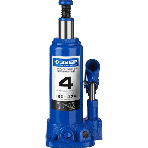 ЗУБР 4 т, 192 - 374 мм, бутылочный гидравлический домкрат, Профессионал (43060-4)
