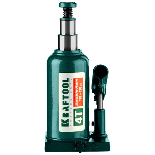 KRAFTOOL DOUBLE RAM, 4 т, 170 - 420 мм, с увеличенным подъемом, двухштоковый бутылочный домкрат (43463-4)