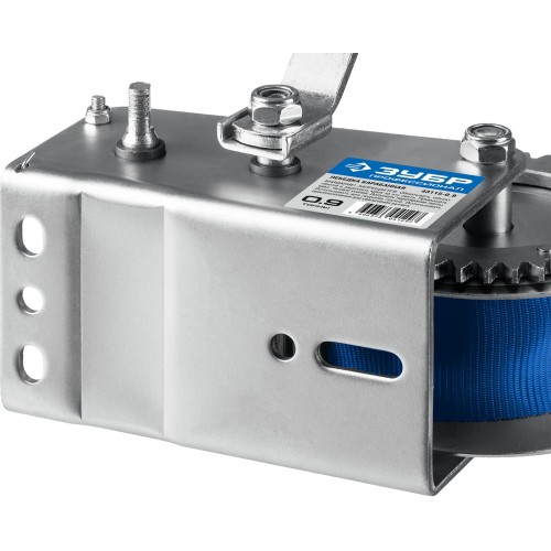 ЗУБР 0.9 т, 10 м, ручная барабанная тяговая ленточная лебедка, Профессионал (43115-0.9)