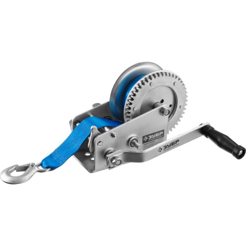 ЗУБР 1.1 т, 10 м, ручная барабанная тяговая ленточная лебедка, Профессионал (43115-1.1)