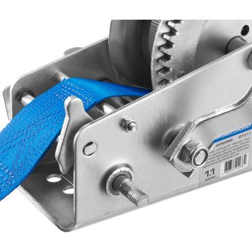 ЗУБР 1.1 т, 10 м, ручная барабанная тяговая ленточная лебедка, Профессионал (43115-1.1)