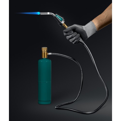 KRAFTOOL KS-8000, со шлангом 1.4м с пьезоподжигом на баллон турбо нагрев + 30% 2000°C, Газовая горелка Blue Fire (55512)