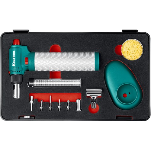 KRAFTOOL Multi torch, 30 - 150 Вт, 1300°С, набор 8 в 1: горелка, фен, пьезоподжиг, газовый паяльник (55506-H8)