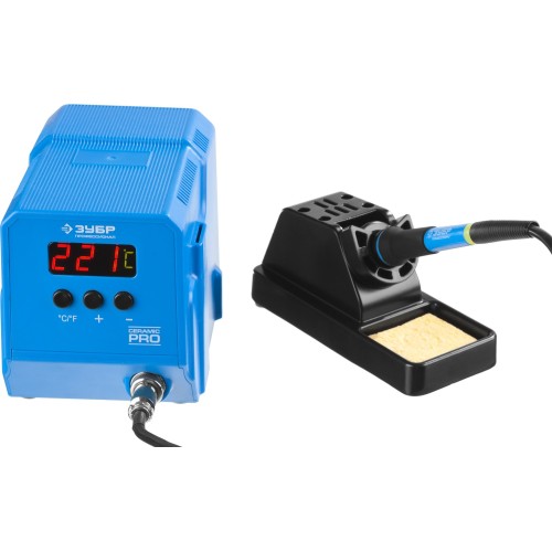 ЗУБР ПСН-60, 60 Вт, 50 - 480°C, керамический нагреватель, низкотемпературная паяльная станция цифровая, Профессионал (55336)