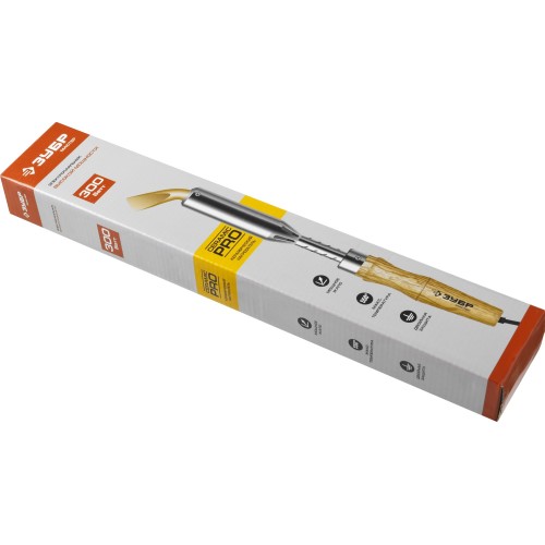 ЗУБР Ceramic PRO, 300 Вт, клин, высокомощный электропаяльник с деревянной рукояткой (55303-300)