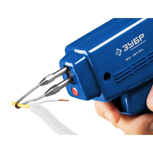 ЗУБР 150 Вт, в наборе: нагрев 6 сек., канифоль, припой, 2 сменных жала, импульсный паяльник, Профессионал (55412-H4)