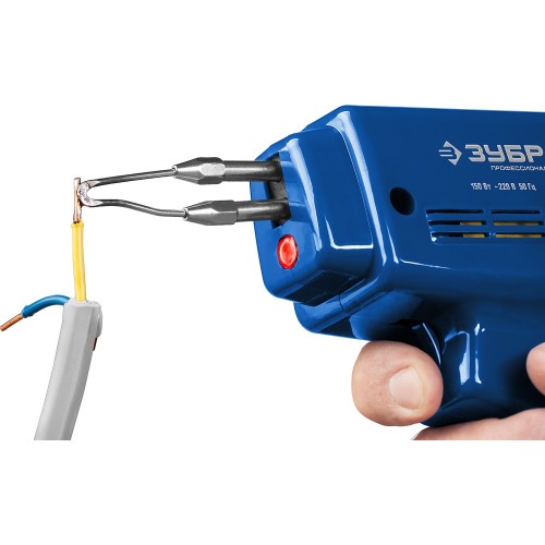 ЗУБР 150 Вт, в наборе: нагрев 6 сек., канифоль, припой, 2 сменных жала, импульсный паяльник, Профессионал (55412-H4)