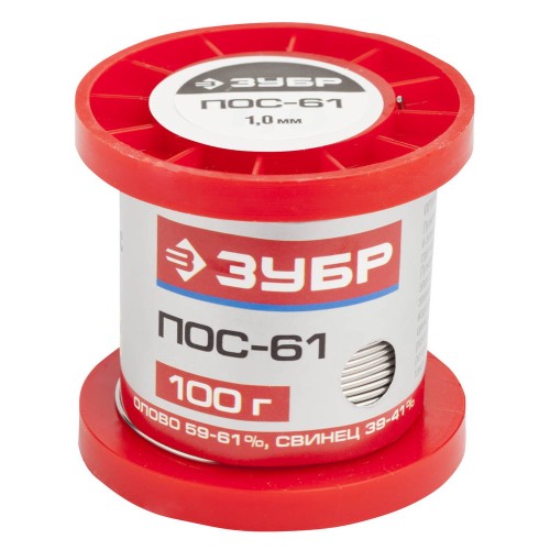 ЗУБР 100 г, 1 мм, проволока, ПОС 61, припой (55450-100-10)