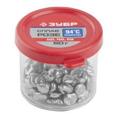 ЗУБР РОЗЕ, (Sn25, Pb25, Bi50), 94°C, 50 г, легкоплавкий сплав в гранулах (55457-050)