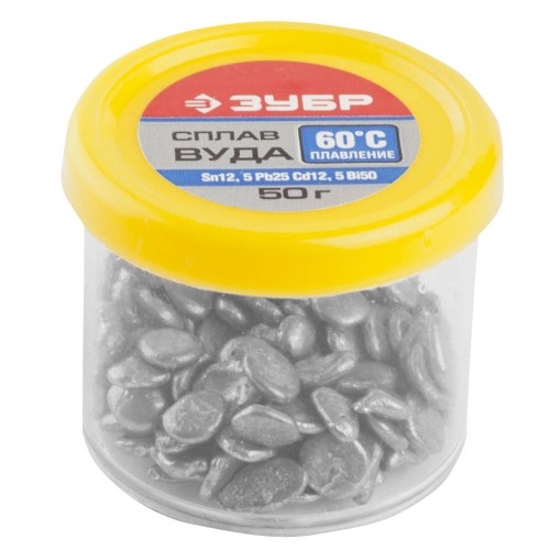 ЗУБР ВУДА, (Sn12.5, Pb25, Cd12, 5Bi50 ), 60°C, 50 г, легкоплавкий сплав в гранулах (55458-050)