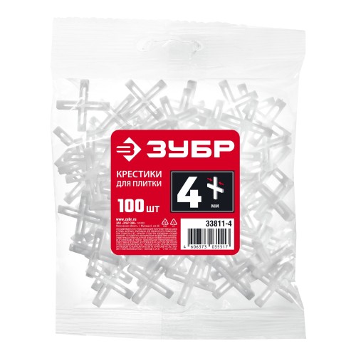 ЗУБР 4 мм, 100 шт, крестики для плитки (33811-4)
