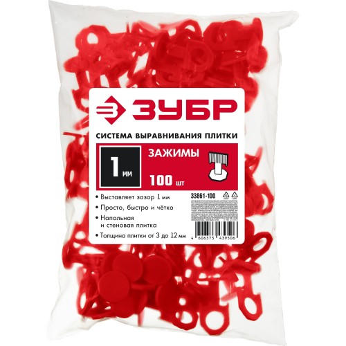 ЗУБР СВП, 1,0 мм, зажим, 100 шт, система выравнивания плитки (33861-100)