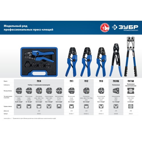 ЗУБР ПКУ-16, 1.5 - 16 мм2, пресс-клещи усиленные для медных наконечников и гильз, Профессионал(45458)