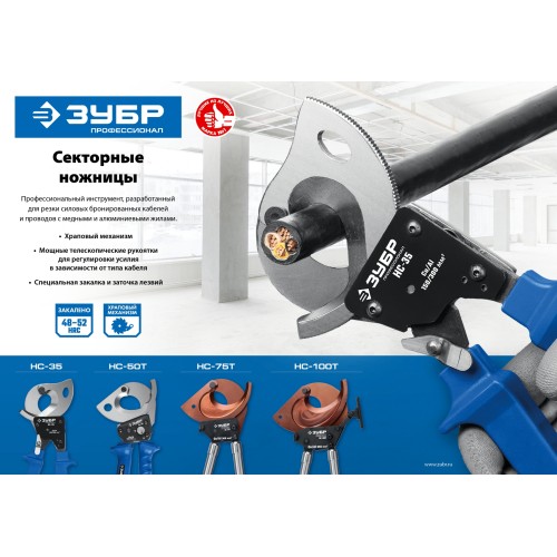 ЗУБР НС-75T, d 75 мм, секторные ножницы, Профессионал (23352-75)