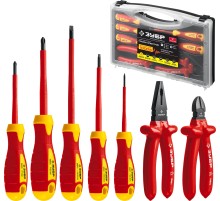 ЗУБР 7 предм., набор диэлектрического губцевого инструмента, Профессионал (2214-H7)